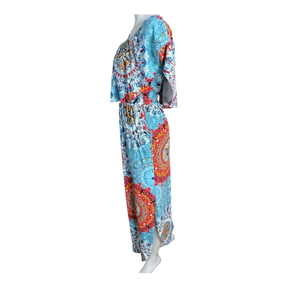Verabendi Boho Mandala Maxi Dress Off Shoulder Blue Orange Size M - Picture 4 of 13